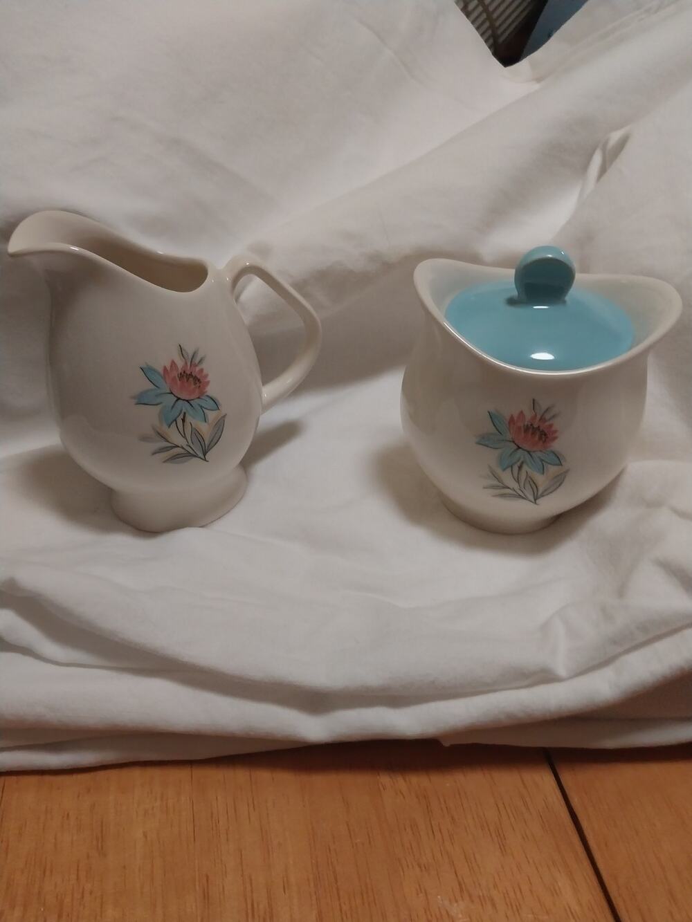 Vintage Steubenville Flower Design, Creamer, & Sugar Bowl 1950 Mid-C